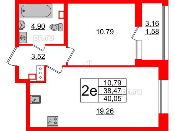 Квартира в ЖК Аквилон Leaves, 1 комнатная, 39.97 м², 2 этаж