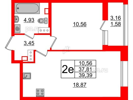 Квартира в ЖК Аквилон Leaves, 1 комнатная, 39.31 м², 4 этаж