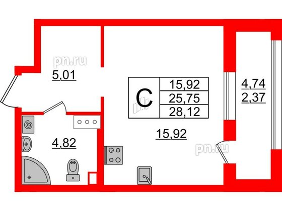 Квартира в ЖК Аквилон Leaves, студия, 29.59 м², 3 этаж