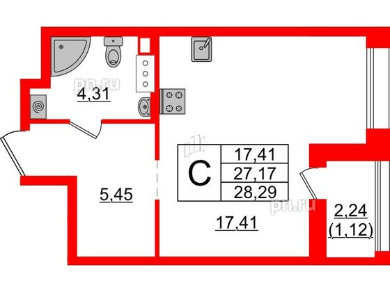 Квартира в ЖК «Аквилон Ливз», студия, 28.29 м², 8 этаж