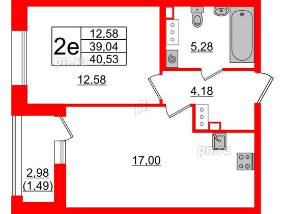 Квартира в ЖК Аквилон Leaves, 1 комнатная, 40.53 м², 9 этаж