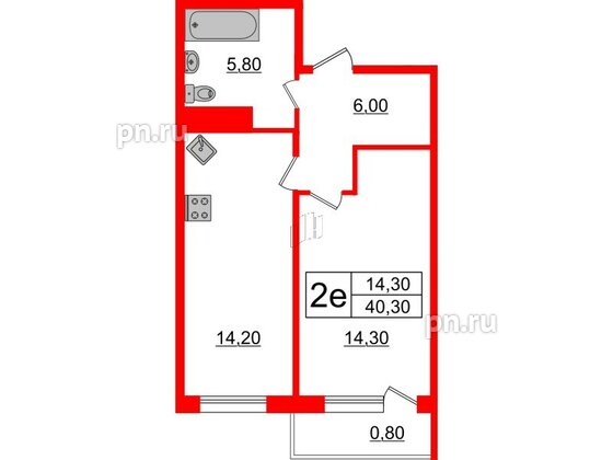 Квартира в ЖК Новокасимово, 1 комнатная, 40.3 м², 1 этаж