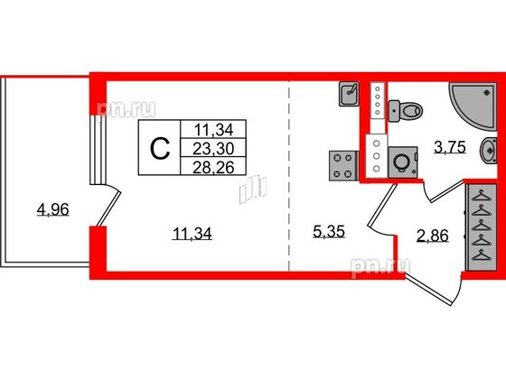 Квартира в ЖК Югтаун, студия, 23.3 м², 3 этаж