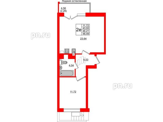 Квартира в ЖК Lake City-10, 1 комнатная, 46.21 м², 1 этаж