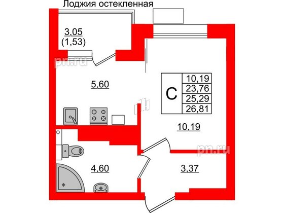 Квартира в ЖК Lake City-10, студия, 25.29 м², 4 этаж