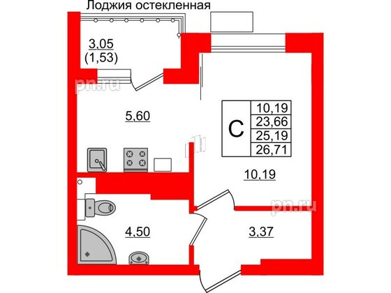 Квартира в ЖК Lake City-10, студия, 25.19 м², 6 этаж