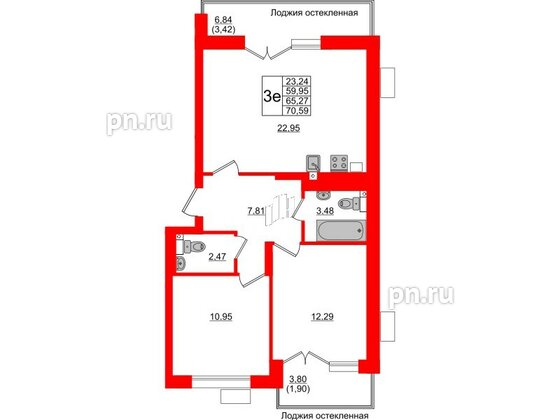 Квартира в ЖК Lake City-10, 2 комнатная, 65.27 м², 2 этаж