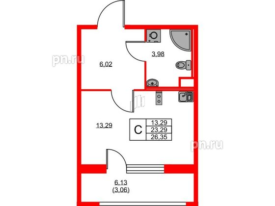 Квартира в ЖК Квартал «Новый Московский», студия, 26.35 м², 2 этаж