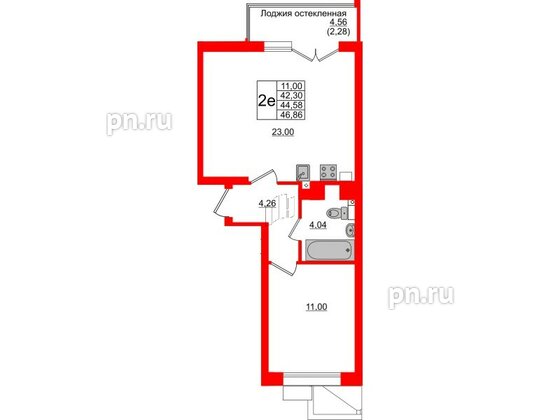 Квартира в ЖК Lake City-10, 1 комнатная, 44.58 м², 1 этаж