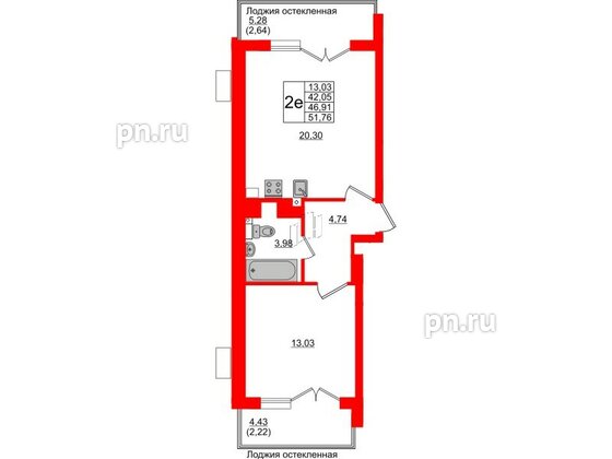 Квартира в ЖК Lake City-10, 1 комнатная, 46.91 м², 1 этаж