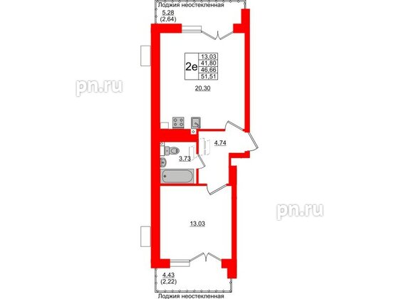 Квартира в ЖК Lake City-10, 1 комнатная, 46.66 м², 6 этаж