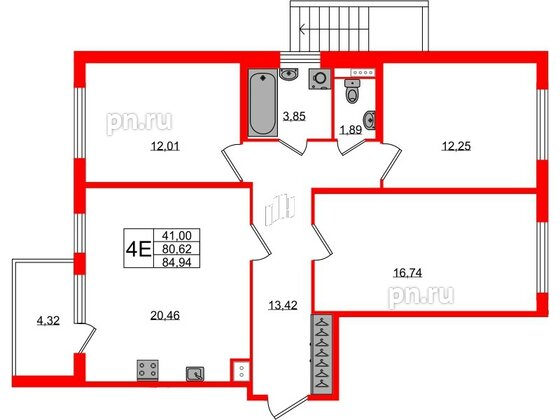 Квартира в ЖК Югтаун, 3 комнатная, 80.62 м², 1 этаж