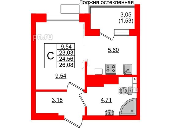 Квартира в ЖК Lake City-10, студия, 24.56 м², 3 этаж