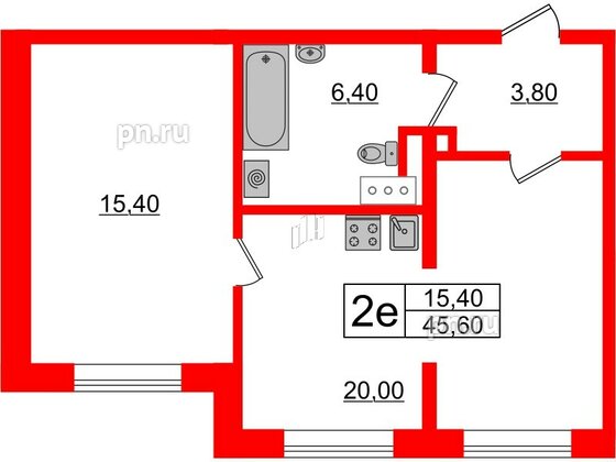 Квартира в ЖК Sertolovo Park, 1 комнатная, 45.6 м², 1 этаж