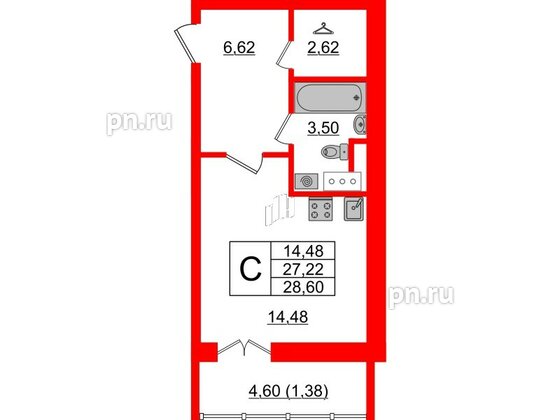 Квартира в ЖК Sertolovo Park, студия, 28.6 м², 7 этаж