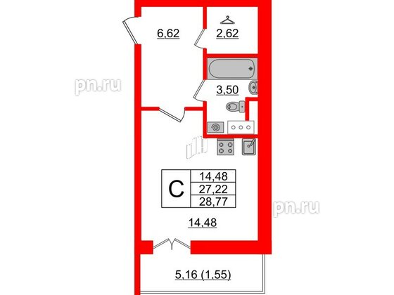 Квартира в ЖК Sertolovo Park, студия, 28.77 м², 6 этаж