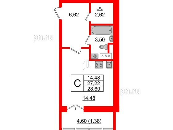 Квартира в ЖК Sertolovo Park, студия, 28.6 м², 7 этаж