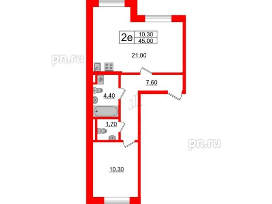 Квартира в ЖК Sertolovo Park, 1 комнатная, 45 м², 1 этаж