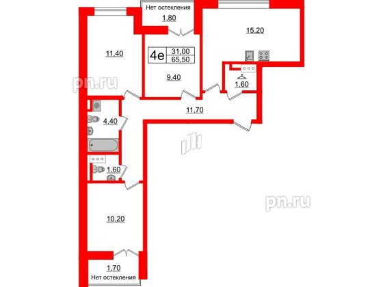 Квартира в ЖК Sertolovo Park, 3 комнатная, 65.5 м², 4 этаж