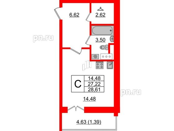 Квартира в ЖК Sertolovo Park, студия, 28.61 м², 4 этаж