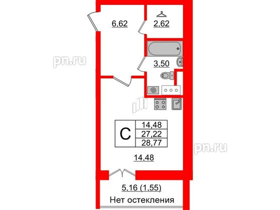 Квартира в ЖК Sertolovo Park, студия, 28.77 м², 6 этаж