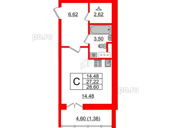 Квартира в ЖК Sertolovo Park, студия, 28.6 м², 7 этаж