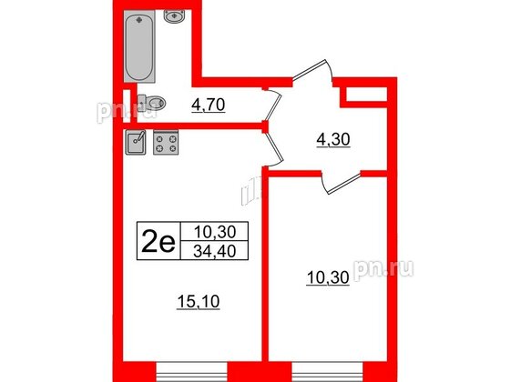 Квартира в ЖК Sertolovo Park, 1 комнатная, 34.4 м², 1 этаж