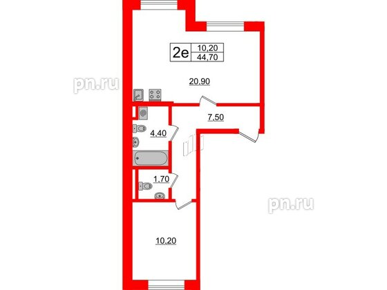 Квартира в ЖК Sertolovo Park, 1 комнатная, 44.7 м², 1 этаж