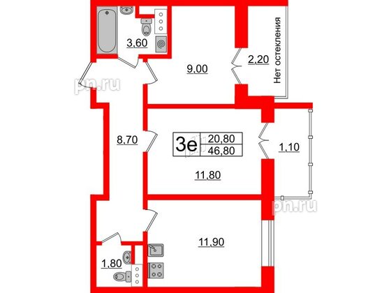 Квартира в ЖК Sertolovo Park, 2 комнатная, 46.8 м², 7 этаж