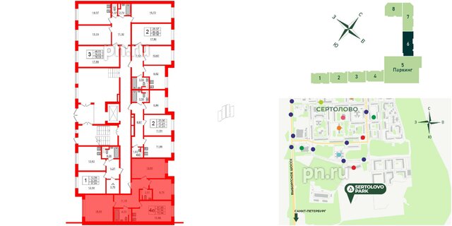 Квартира в ЖК Sertolovo Park, 3 комнатная, 70.94 м², 1 этаж