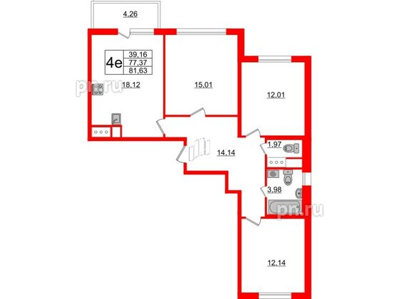 Квартира в ЖК ЯСНО.ЯНИНО, 3 комнатная, 81.63 м², 2 этаж