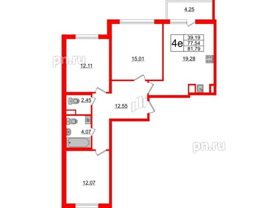 Квартира в ЖК ЯСНО.ЯНИНО, 3 комнатная, 81.79 м², 1 этаж