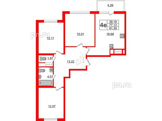 Квартира в ЖК ЯСНО.ЯНИНО, 3 комнатная, 81.39 м², 5 этаж