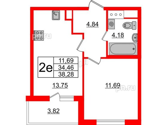 Квартира в ЖК ЯСНО.ЯНИНО, 1 комнатная, 38.28 м², 6 этаж