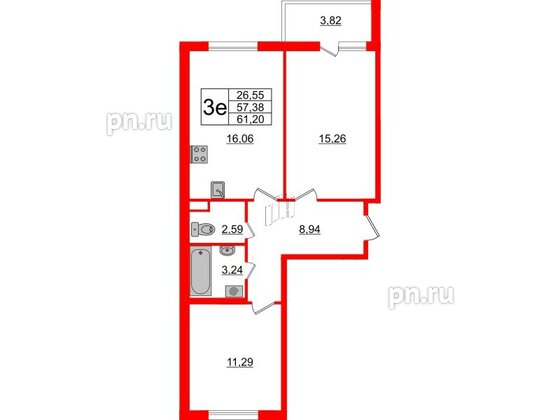 Квартира в ЖК ЯСНО.ЯНИНО, 2 комнатная, 61.2 м², 1 этаж