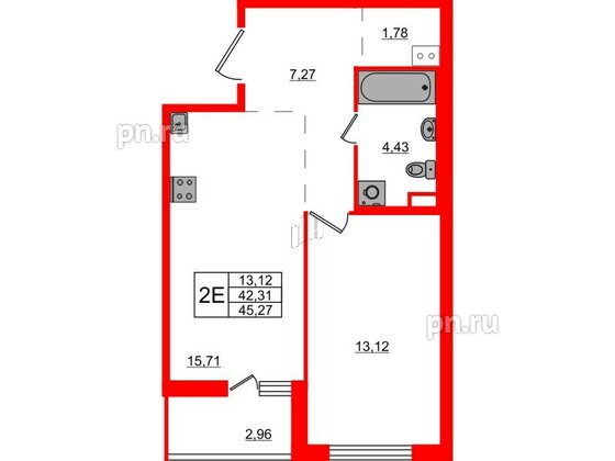 Квартира в ЖК ЦДС Parkolovo, 1 комнатная, 45.27 м², 7 этаж