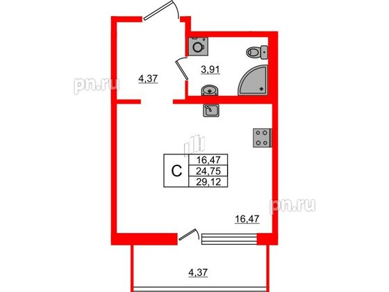 Квартира в ЖК ЦДС Parkolovo, студия, 29.12 м², 2 этаж