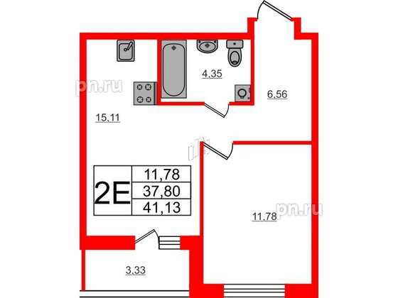 Квартира в ЖК ЦДС Parkolovo, 1 комнатная, 41.13 м², 2 этаж