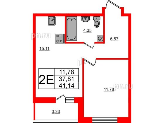 Квартира в ЖК ЦДС Parkolovo, 1 комнатная, 41.14 м², 5 этаж