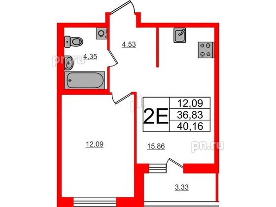 Квартира в ЖК ЦДС Parkolovo, 1 комнатная, 40.16 м², 3 этаж