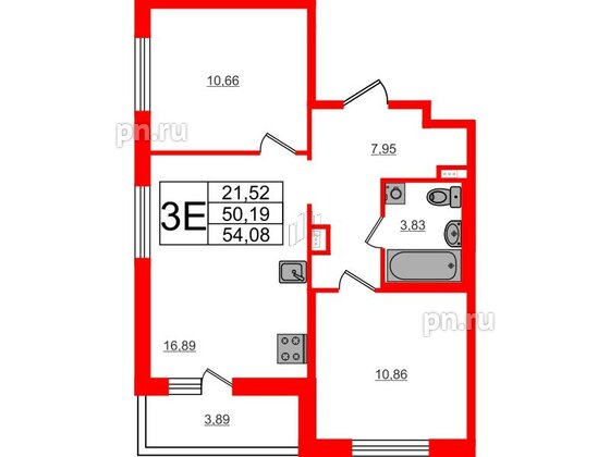 Квартира в ЖК ЦДС Parkolovo, 2 комнатная, 54.08 м², 2 этаж