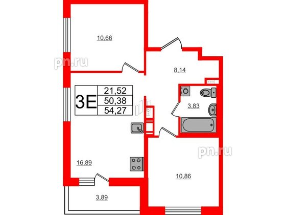 Квартира в ЖК ЦДС Parkolovo, 2 комнатная, 54.27 м², 4 этаж