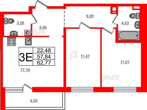 Квартира в ЖК ЦДС Parkolovo, 2 комнатная, 62.77 м², 14 этаж