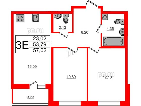 Квартира в ЖК ЦДС Parkolovo, 2 комнатная, 57.02 м², 14 этаж