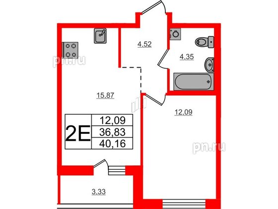 Квартира в ЖК ЦДС Parkolovo, 1 комнатная, 40.16 м², 3 этаж