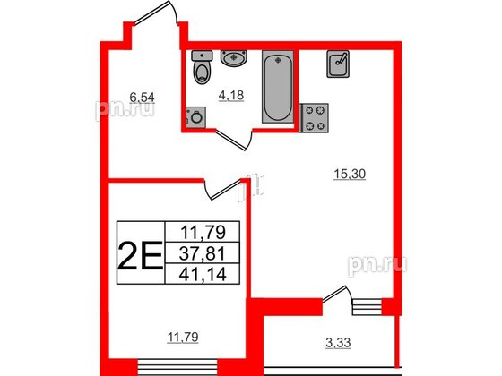 Квартира в ЖК ЦДС Parkolovo, 1 комнатная, 41.14 м², 2 этаж