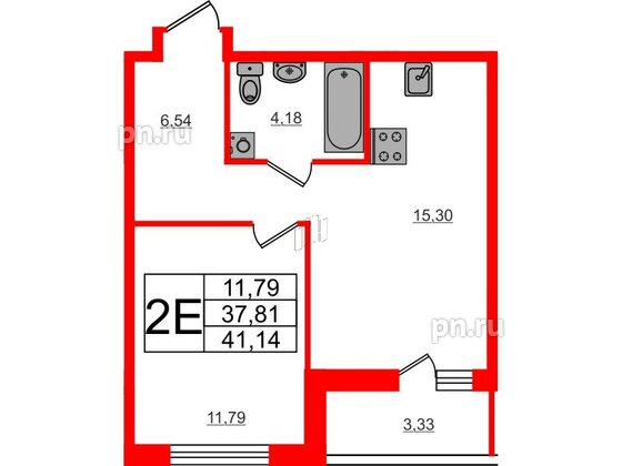 Квартира в ЖК ЦДС Parkolovo, 1 комнатная, 41.14 м², 3 этаж