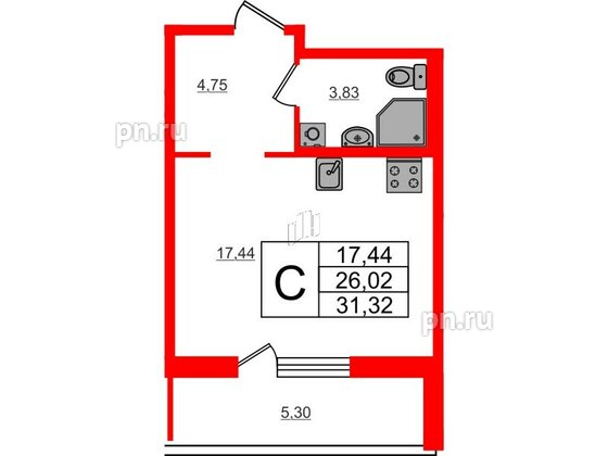 Квартира в ЖК ЦДС Parkolovo, студия, 31.32 м², 2 этаж