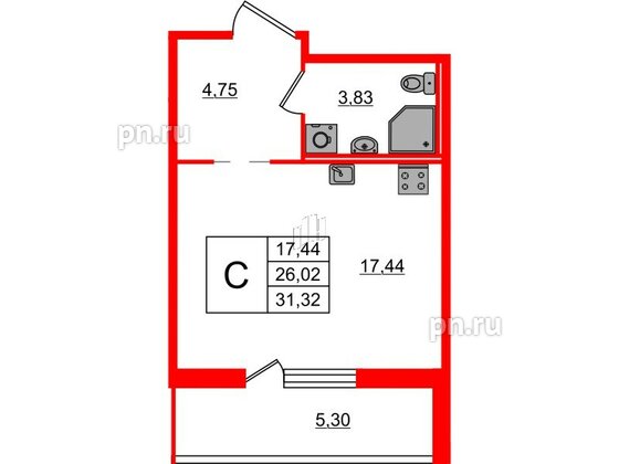 Квартира в ЖК ЦДС Parkolovo, студия, 31.32 м², 7 этаж