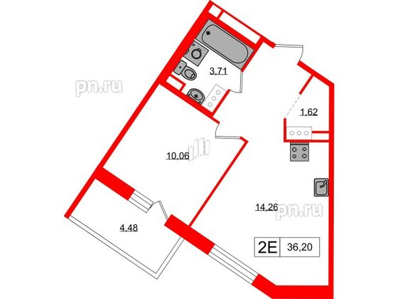 Квартира в ЖК «Янила», 1 комнатная, 36.2 м², 7 этаж